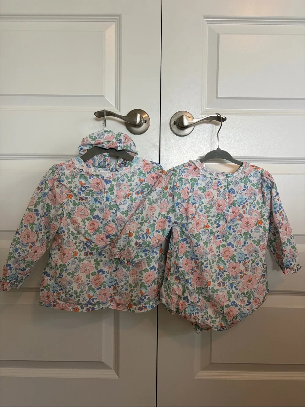 Cecil and Lou Girls Floral Matching bloomer and bubble Set in Pastel Pink & Blue